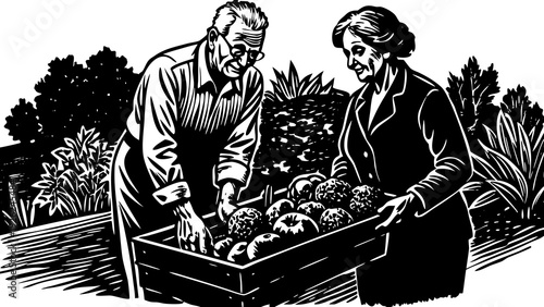 Couple sharing a meal together in a rustic, homey setting with fresh produce.