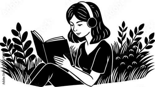 A contemplative person immersed in a book amidst nature’s embrace