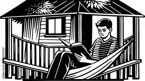 A solitary figure gazes out from a quaint, old-fashioned window on a rainy day.