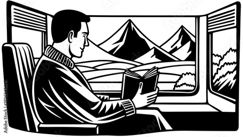 A man reading books by the window in a cozy room with natural light.