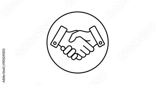 A handshake between two individuals in a circular frame indicating partnership and agreement