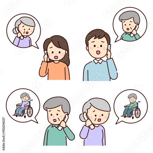 心配な表情で電話をしている人々