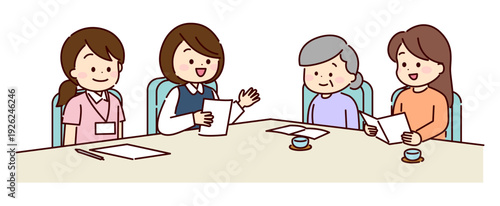 介護保険サービスについて相談している家族