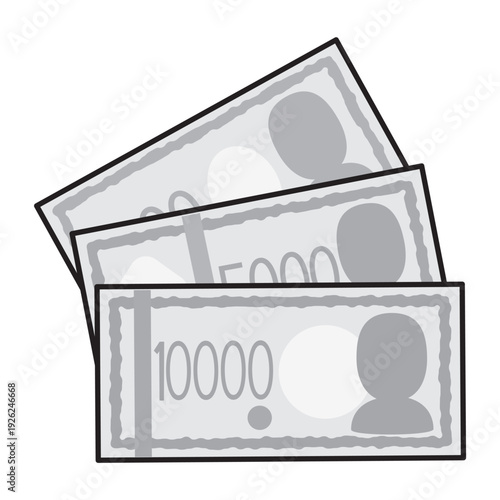 千円・五千円・一万円札が並んだお金のイラスト