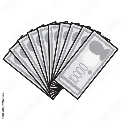 扇状に広がる一万円札・札束のイラスト
