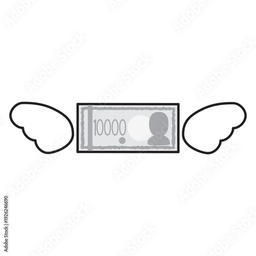 羽が生えて飛んでいく一万円札のイラスト