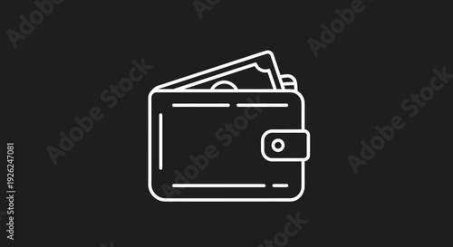 Simple Line Art Illustration of a Wallet with Cash.