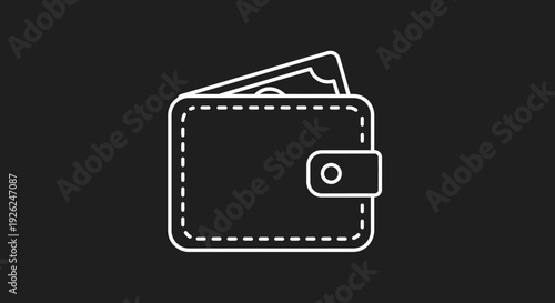 Simple Line Art Illustration of a Wallet with Cash.
