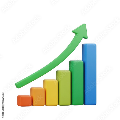 Free Download 3d rendered colorful bar graph with upward trending arrow and vibrant colors - GFXLoad