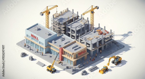 Industrial Construction Site with Cranes.