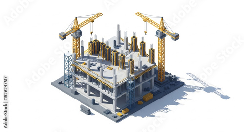Industrial Construction Site with Cranes.