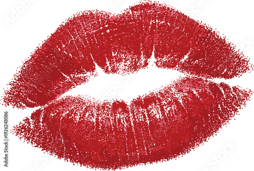 Red glitter lipstick kiss mark vector illustration, sparkling romantic lips print for Valentine beauty makeup fashion love and glamorous designs
