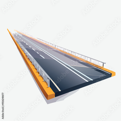 Stylized isometric view of a highway section with multiple lanes and guardrails on a white background