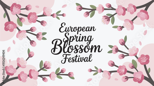 A vibrant illustration of cherry blossoms for the European Spring Blossom Festival
