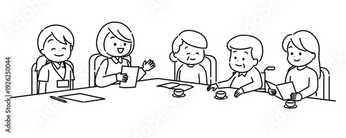 介護保険サービスについて相談している家族　線画