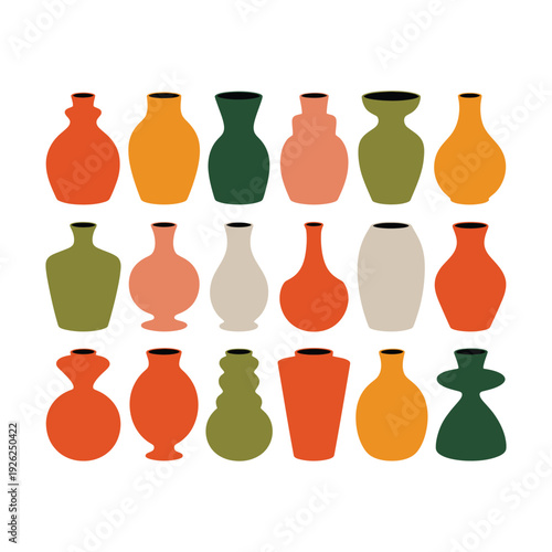 Fifteen various abstract ceramic vases display different shapes.