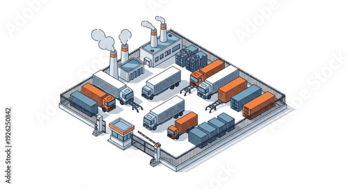 Industrial Factory 3D Model Illustration.
