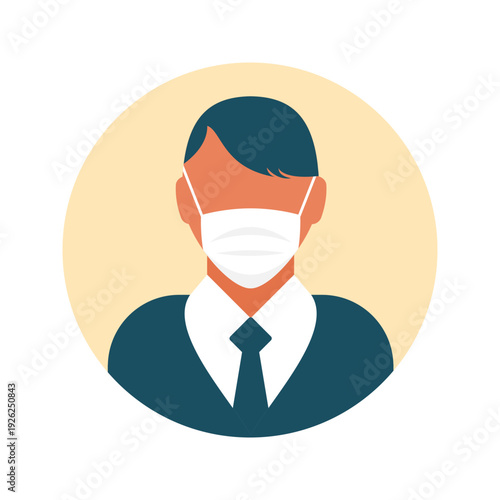 Flat modern minimal avatar icon with medical mask. Business concept, global communication. Web site user profile. Social media, network elements