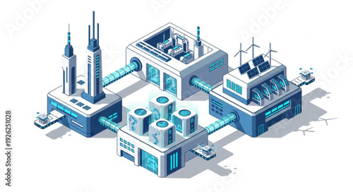 Industrial Factory 3D Model Illustration.