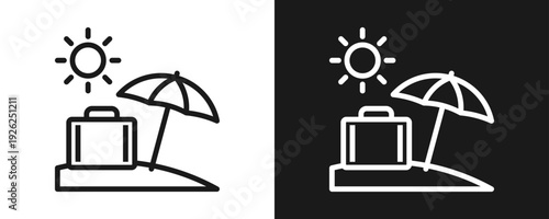 Vacation Icon Set Outline In White And Black Background
