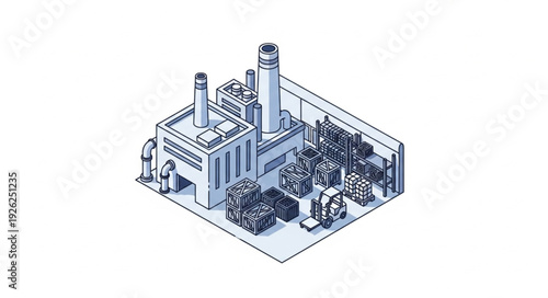 Industrial Factory Blueprint Technical Drawing.