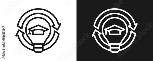 Continuing Education Icon Set Outline In White And Black Background
