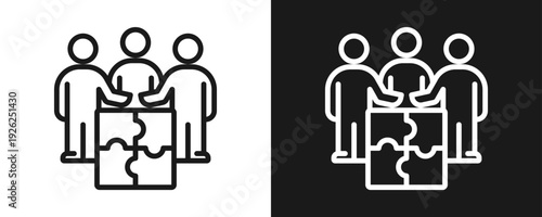 Team Building Icon Set Outline In White And Black Background