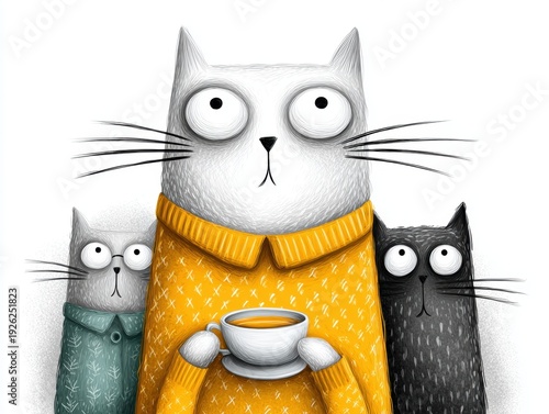 Charming tea party for a joyful gathering of diverse cats celebrating friendship and fun. National Cat Lady Day