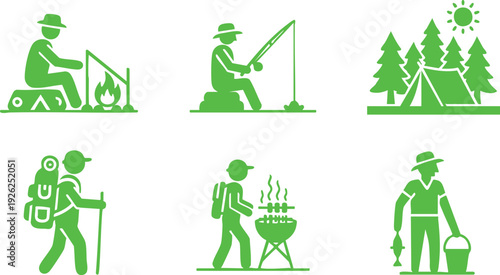 People enjoying various outdoor activities and camping in nature