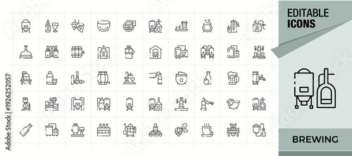 Brewing icon set. Minimalist icons collection. Contains related to mug, glass, hop, bar. Vector artwork and illustration. Drink icon.