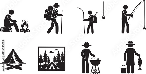 Illustrations of various outdoor activities and camping equipment