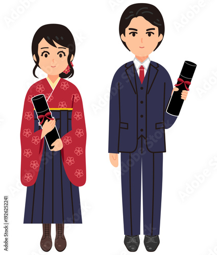 卒業式の日の大学生のイラスト