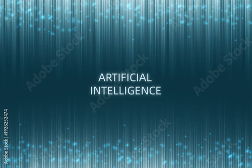 Abstract big data visualization with glowing AI neural network connections, futuristic tech background