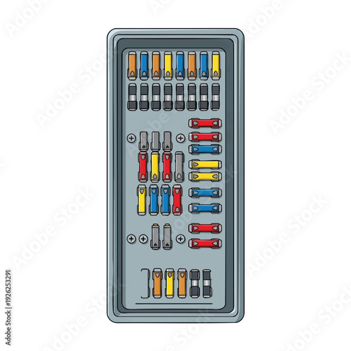 Electrical Circuit Breaker Panel with Multiple Switches and Fuses