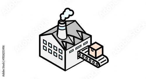 Industrial Factory Building with Chimney.