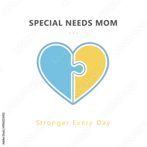 Special Needs Mom Blue Yellow Puzzle Heart Vector