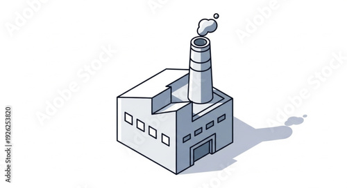 Industrial Factory Building with Chimney.