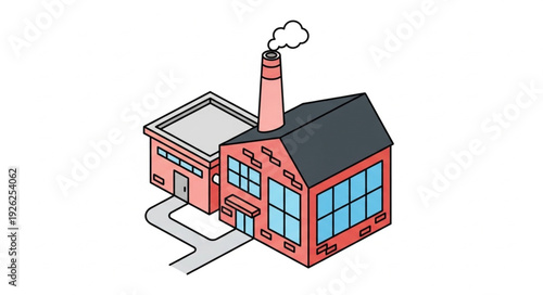 Industrial Factory Building with Chimney.