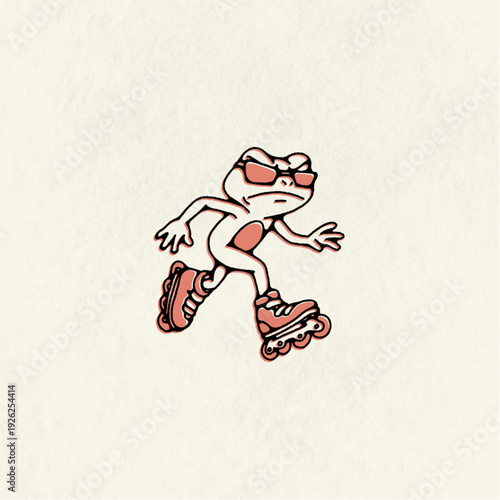 An excited frog gliding on his roller skates