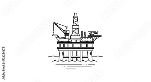 Offshore oil rig platform operating in the open sea, viewed from the side, an illustration of industrial infrastructure