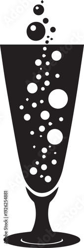 Champagne glass with bubbles silhouette vector illustration for celebration and party art