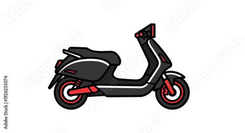 A sleek black and red scooter illustration viewed from the side on a clean background