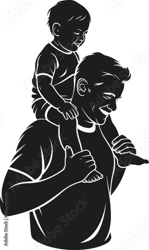 Dad Carrying Child on Shoulders Silhouette vector art father daughter