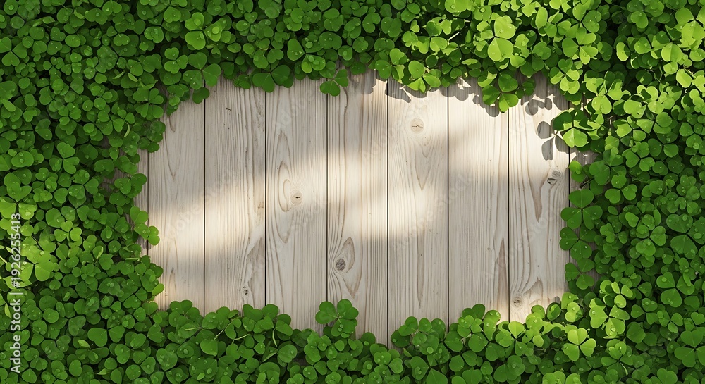 Fototapeta premium St patrick's day green landscape with wooden texture on march 17