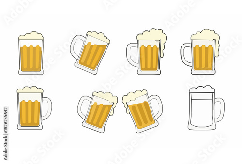 Minimal Hand Drawn Beer Mug Doodle Icons Vector Collection on White