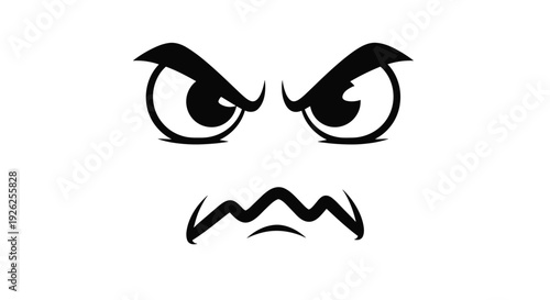 Black and white expressive cartoon face featuring angry furrowed eyebrows and a squiggly mouth indicating frustration or annoyance.