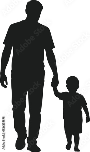 Father Holding Child’s Hand Silhouette Walking Together Vector