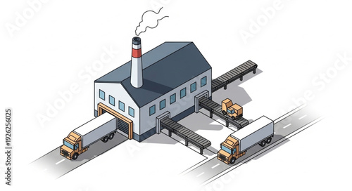 Industrial Factory Building with Trucks.