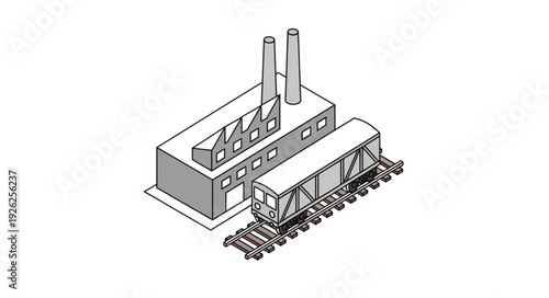 Industrial Factory Building with Chimneys.