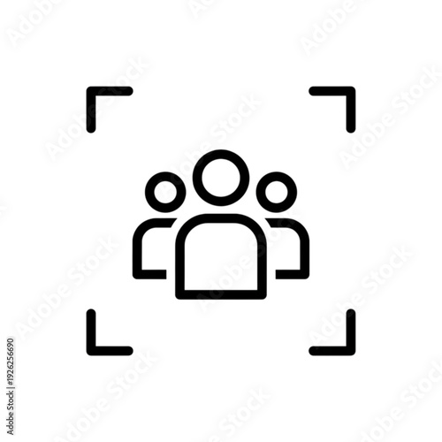 A professional line art vector image representing a target audience or focus group within a camera viewfinder frame for marketing and demographic analysis purposes.